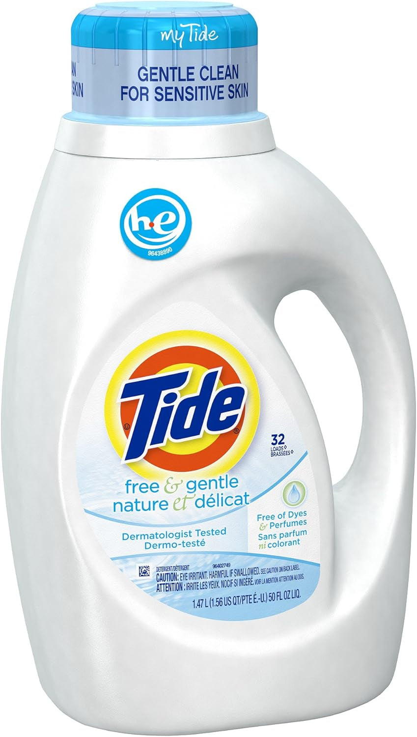 Tide Free & Gentle Liquid Laundry Detergent, 100 Loads, 132 Fl Oz, Tide Laundry Detergent, Clean Laundry Detergent