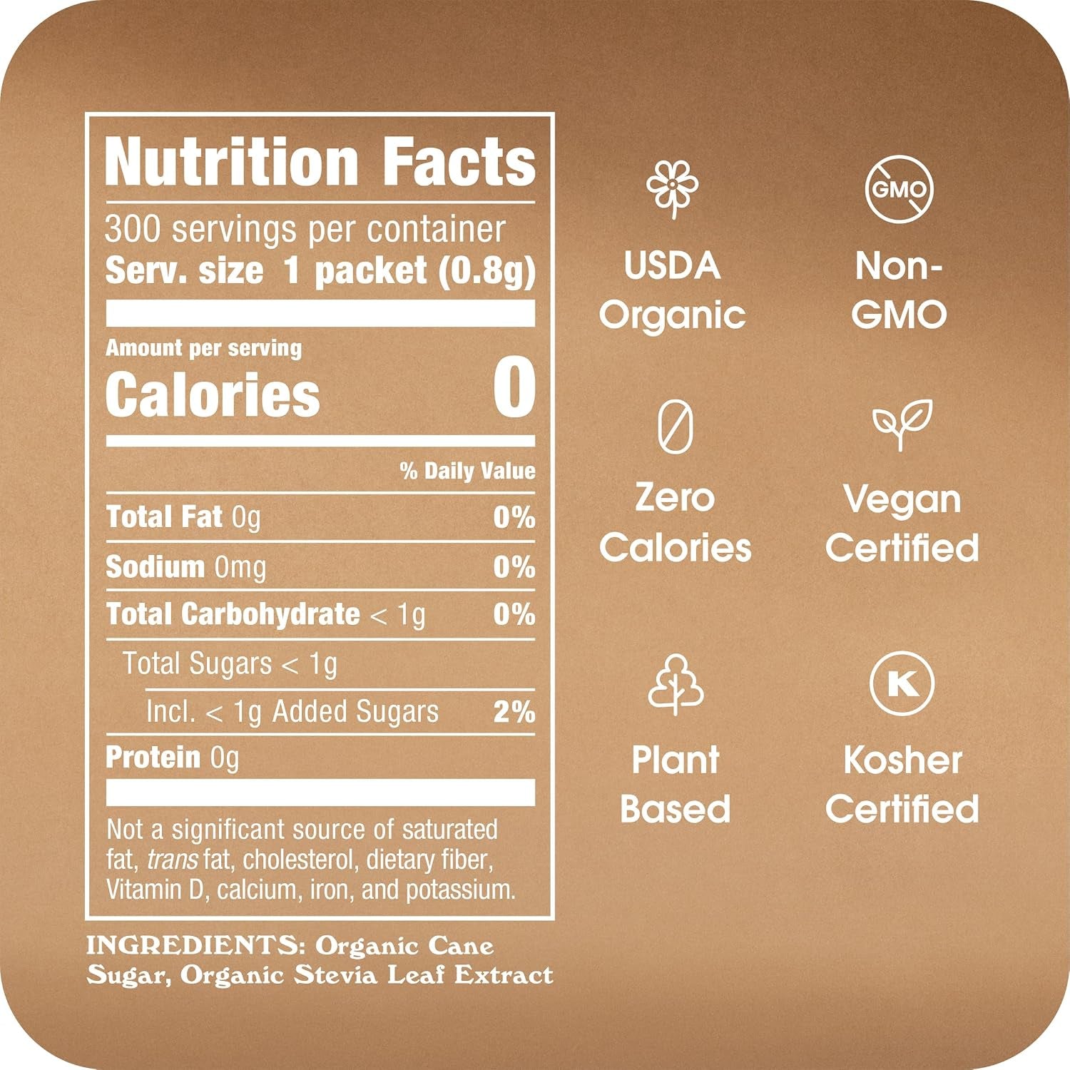 Stevia in the Raw Organic Stevia Sweetener Packets, 300 Ct, Zero Calorie Stevia Sugar Substitute Packets, No Erythritol or Artificial Flavors, USDA Organic, Non-Gmo Project Verified, Vegan