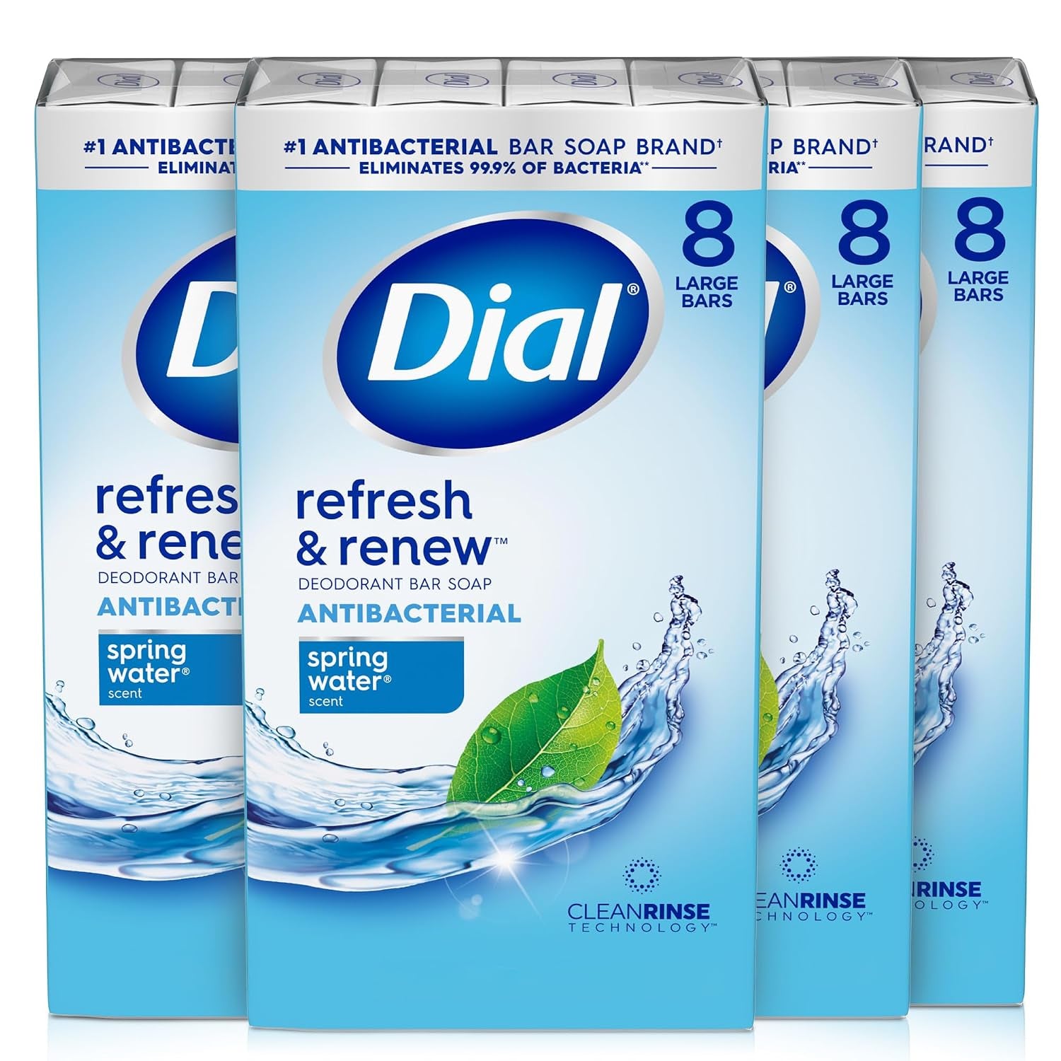 Dial Antibacterial Bar Soap, Refresh & Renew, White, 4 Oz, 32 Bars