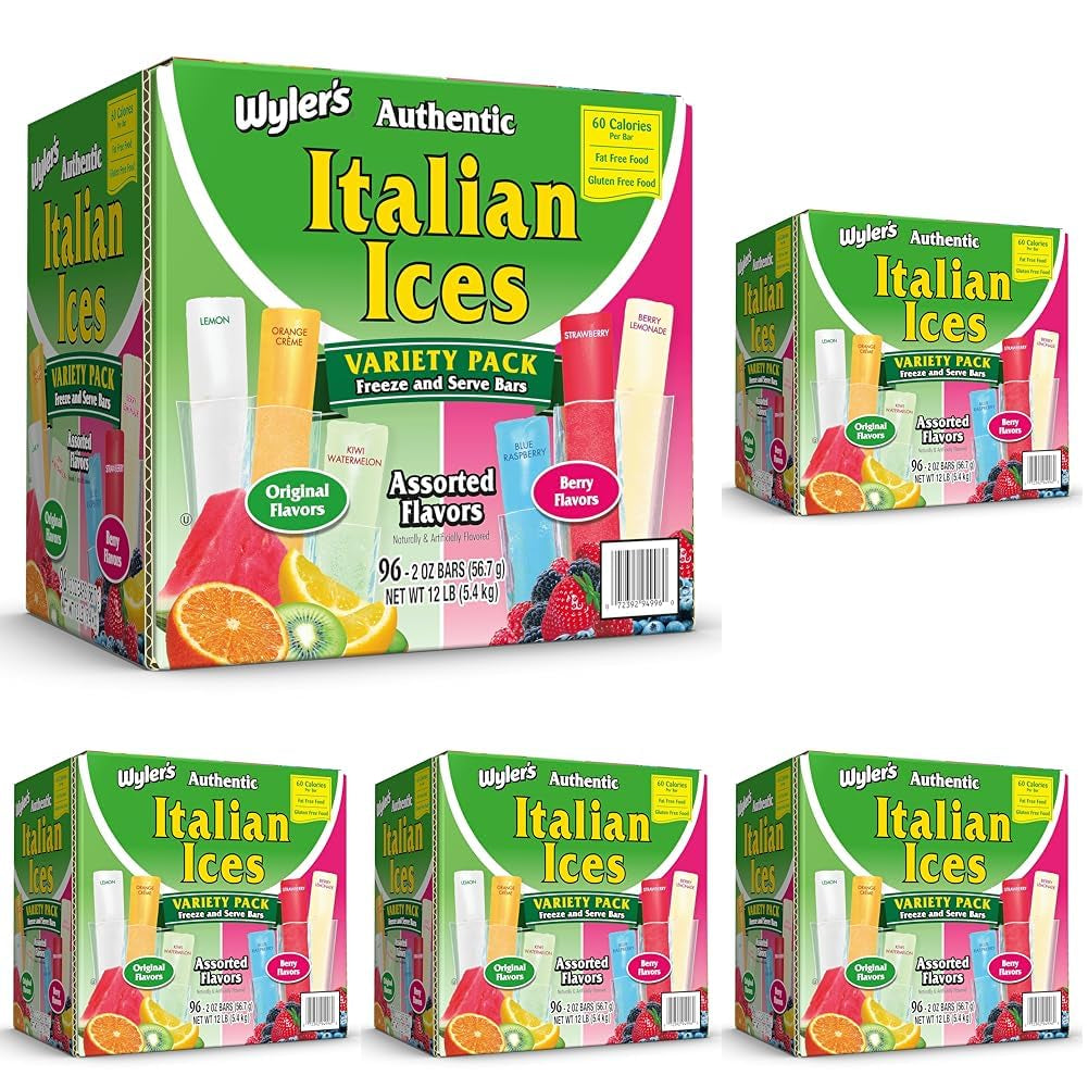 Wyler'S Authentic Italian Ice, Fat Free Freezer Bars, Assorted Flavors (96Ct - 2Oz Bars)