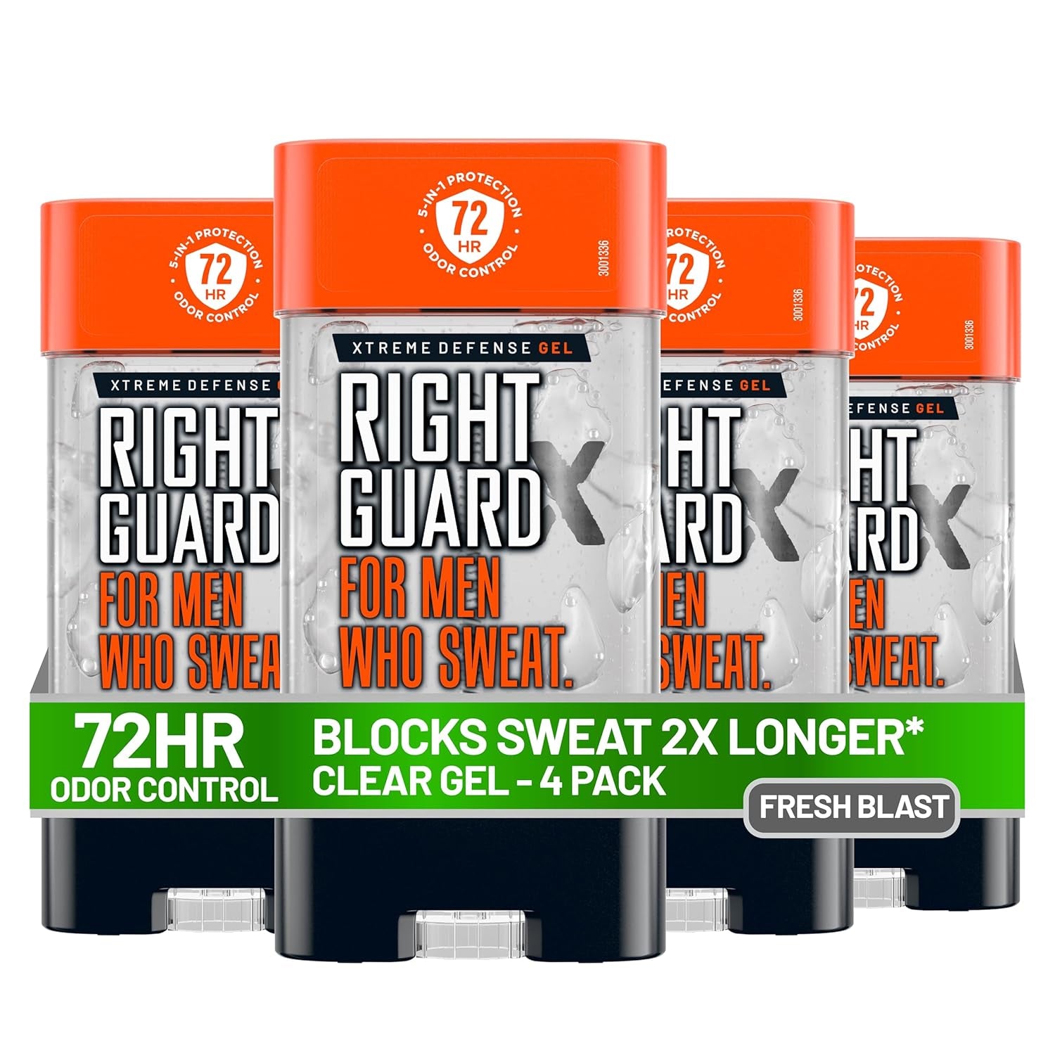 Right Guard Xtreme Defense Antiperspirant Deodorant Gel, Fresh Blast Scent - 5-In-1 Deodorant Men Can Trust, 72-Hour Odor Control, Invisible Gel for Men, 4 Oz (4 Pack)