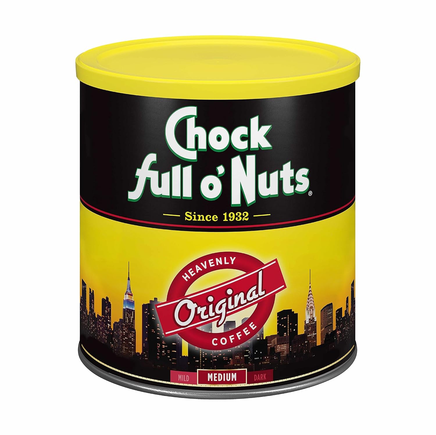Chock Full O' Nuts Heavenly Original Ground Coffee – Premium Beans in Recyclable Steel Can – Rich Flavor & Aroma, Medium Roast – Perfect for Drip, Pour-Over, Percolator – 42.5 Oz Can