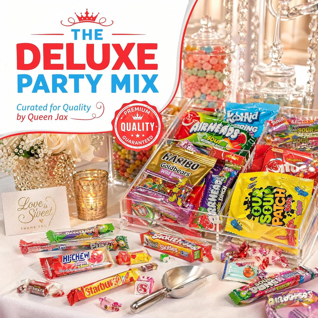 Candy Variety Pack - Assorted Candy Party Mix - 4 LB Bag - Sweets Assortment - Bulk Individually Wrapped - Pinata Candies - Mixed Candies - Queen Jax - Deluxe Mix - July 4Th