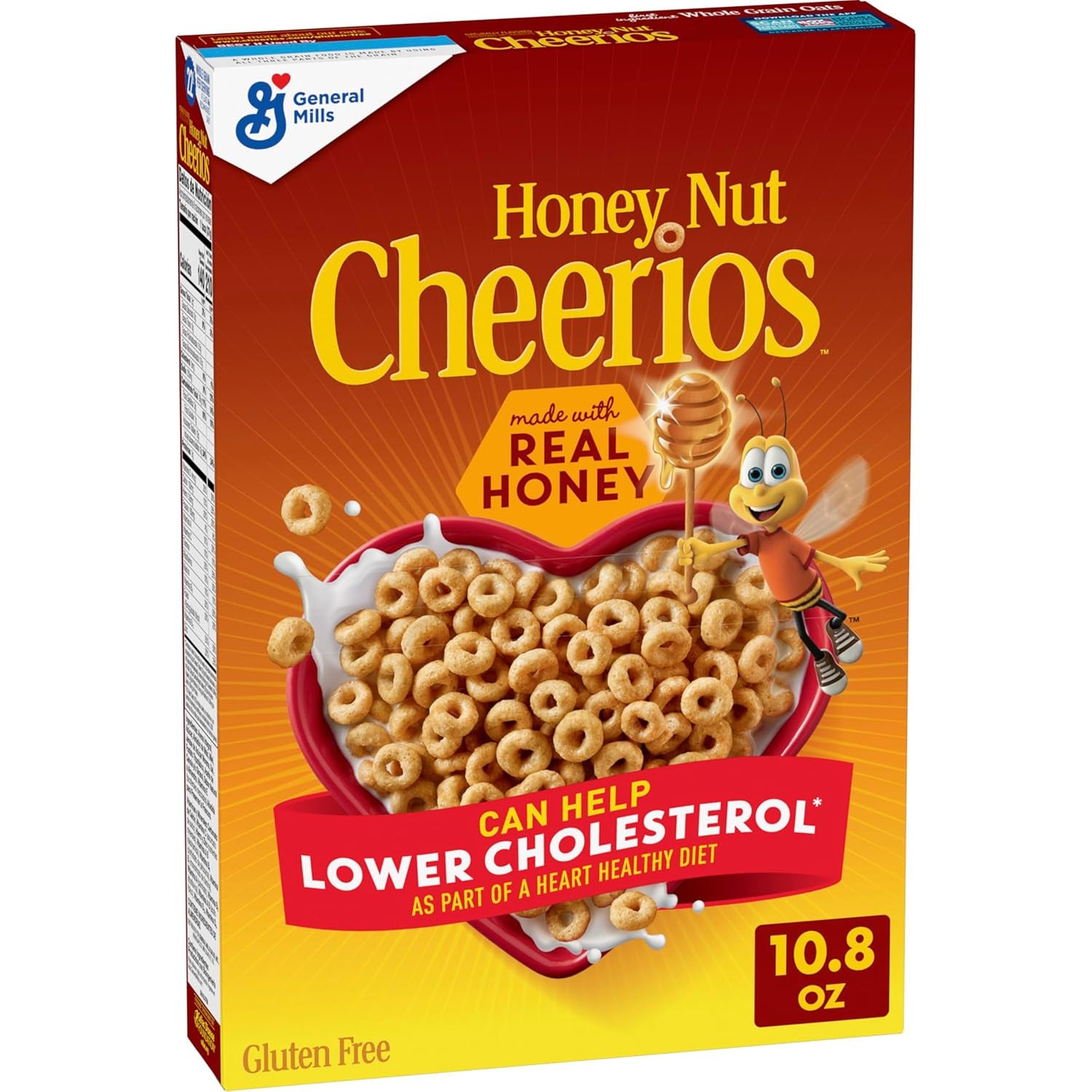 Honey Nut Cheerios, Heart Healthy Gluten Free Breakfast Cereal with Whole Grain Oats, 10.8 Oz
