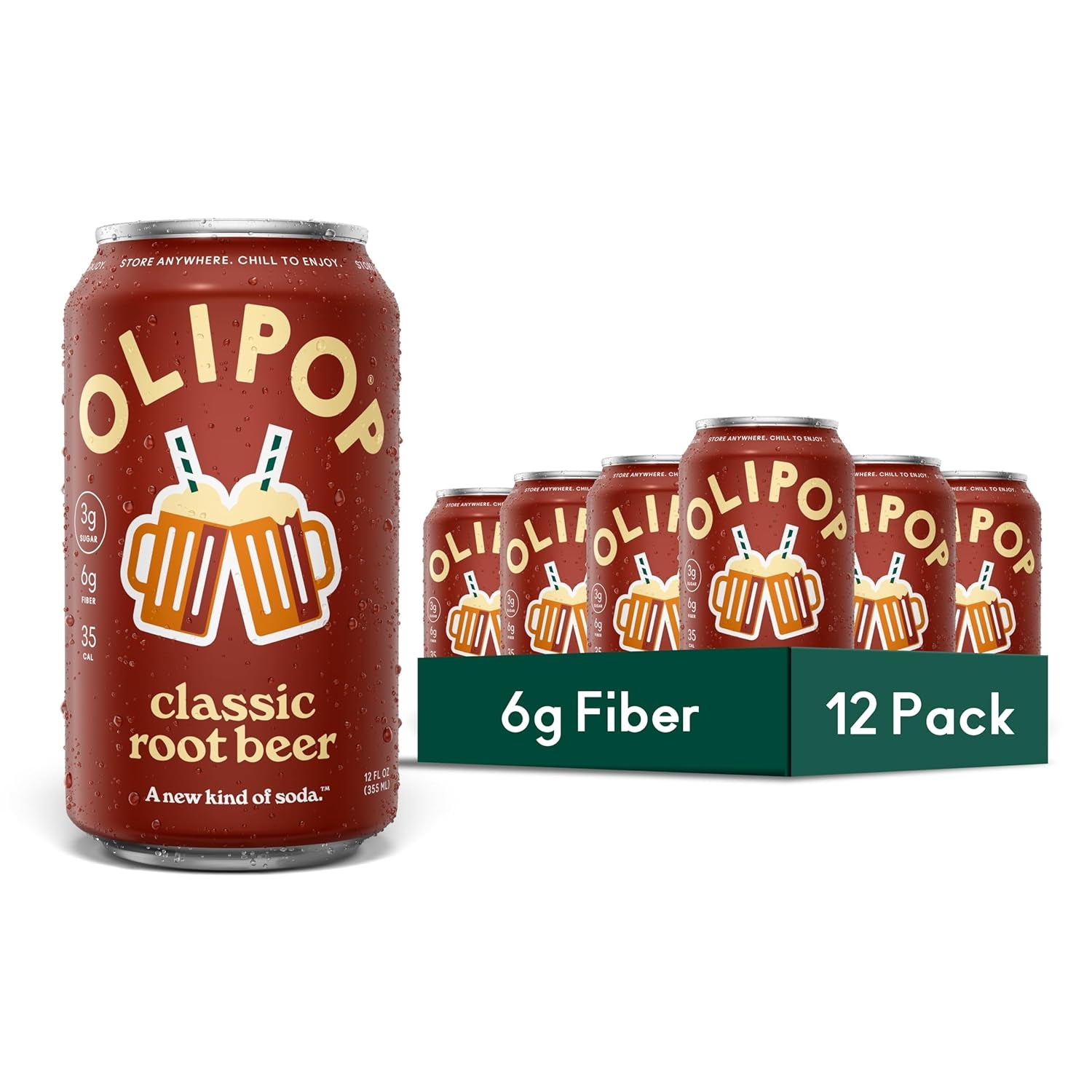 OLIPOP Prebiotic Soda Pop, Vintage Cola, Pantry Pack Packed with Prebiotics, Fiber, and Botanicals, Gluten Free, GMO Free, 12Oz (12-Cans) (Packaging May Vary)