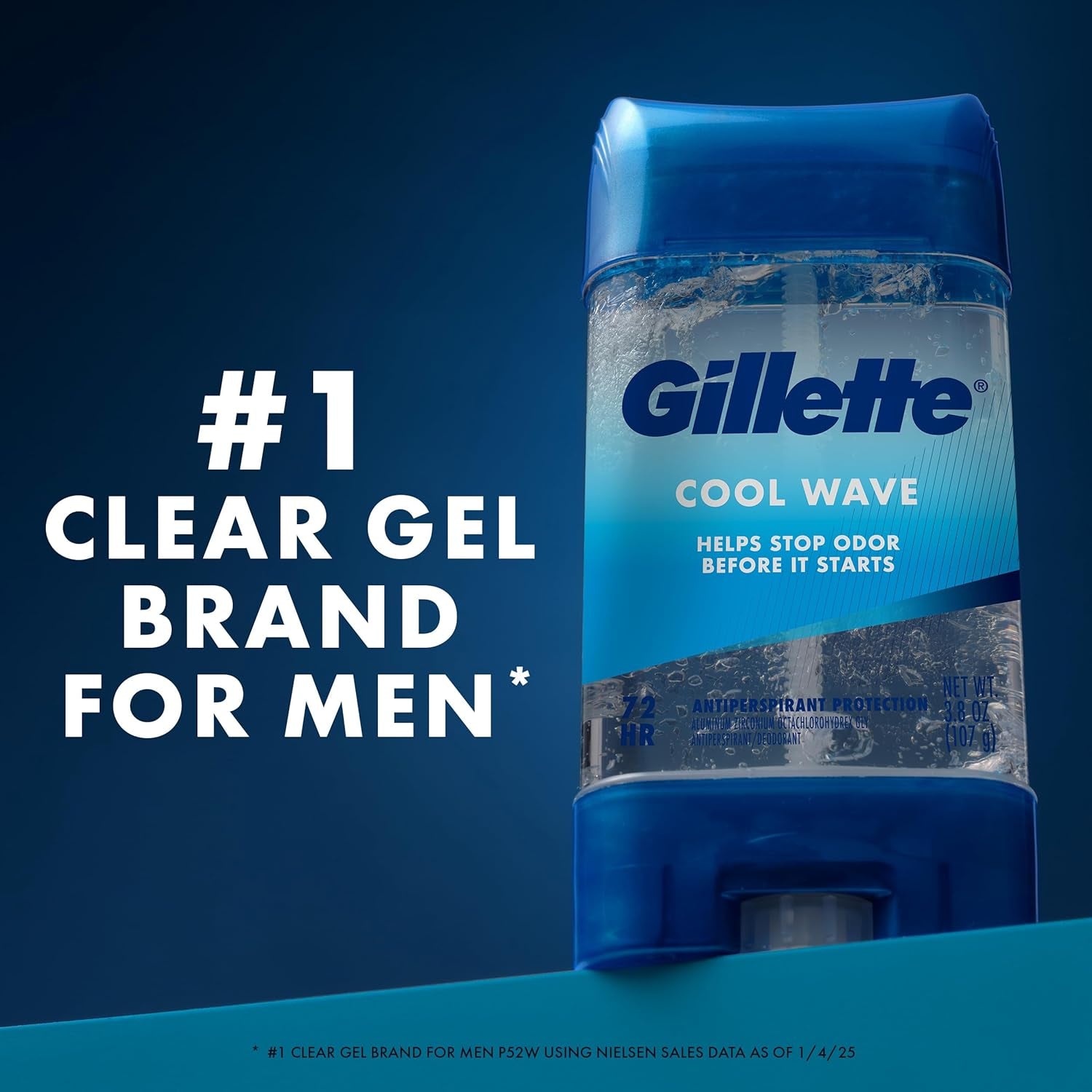Gillette Antiperspirant and Deodorant for Men, 72Hr Clinical Strength Sweat & Odor Protection, Long Lasting Freshness, Anti-White Mark Technology, Clear Gel, Cool Wave Scent, 3.8 Oz (Pack of 4)
