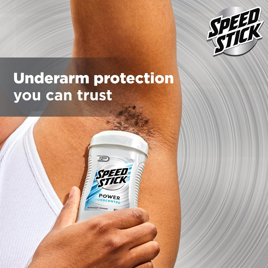 Speed Stick Power Antiperspirant Deodorant for Men, 72 HR Sweat & Odor Protection, Unscented, 3.0 Oz Stick (4 Pack)