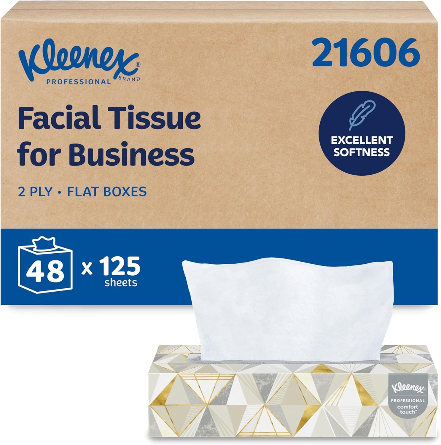 Kleenex® Professional Facial Tissue, Bulk (03076), 2-Ply, White, Flat Facial Tissue Boxes for Business, Convenience Case (125 Tissues/Box, 12 Boxes/Case, 1,500 Tissues/Case)