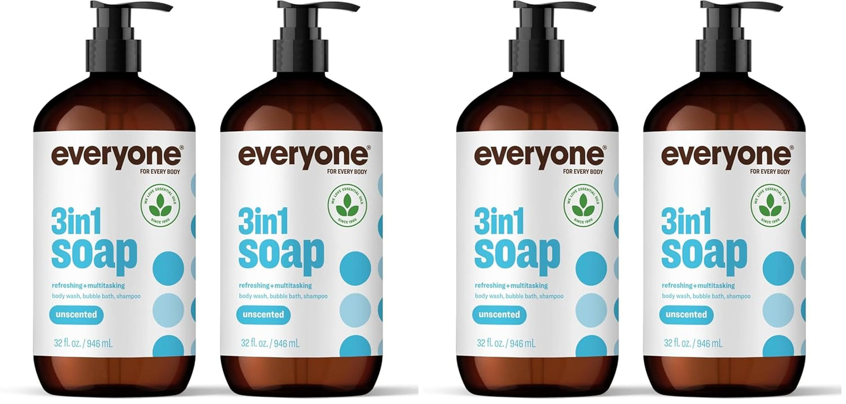 Everyone 3-In-1 Soap, Body Wash, Bubble Bath, Shampoo, 32 Ounce (Pack of 2), Vanilla and Lavender, Made with Essential Oils for Men and Women
