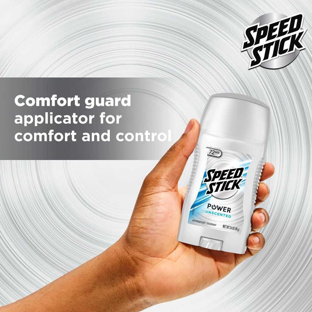 Speed Stick Power Antiperspirant Deodorant for Men, 72 HR Sweat & Odor Protection, Unscented, 3.0 Oz Stick (4 Pack)