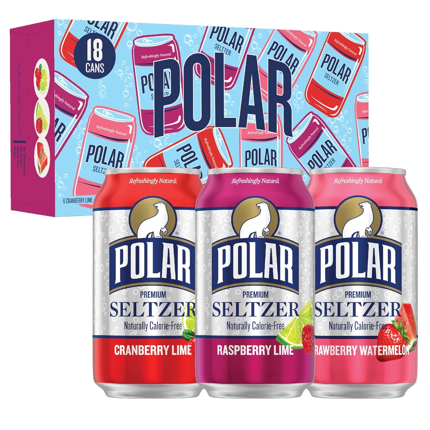 Polar Seltzer Water Sampler Variety Pack, 12 Fl Oz Cans, 18 Pack