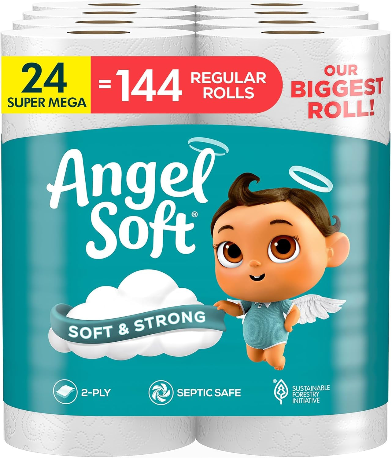 Angel Soft Toilet Paper, 12 Mega Rolls = 48 Regular Rolls, Soft and Strong Toilet Tissue