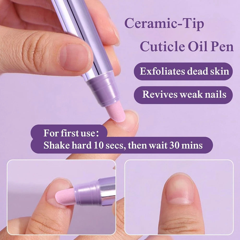 1/2Pc 3In1 Nail Cuticle Oil Pen with Nutritional Oil Nail Cuticle Pusher Dead Skin Remover Nourishing Manicure Nail Care Oil Pen