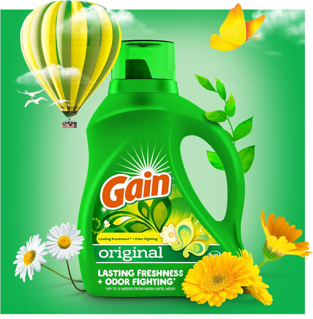 Gain Liquid Laundry Detergent, Freshness, Odor Defense, High Efficiency Washing Machine Liquid Laundry Soap, Original Scent, 132 Fl Oz, 100 Loads (Packaging May Vary)