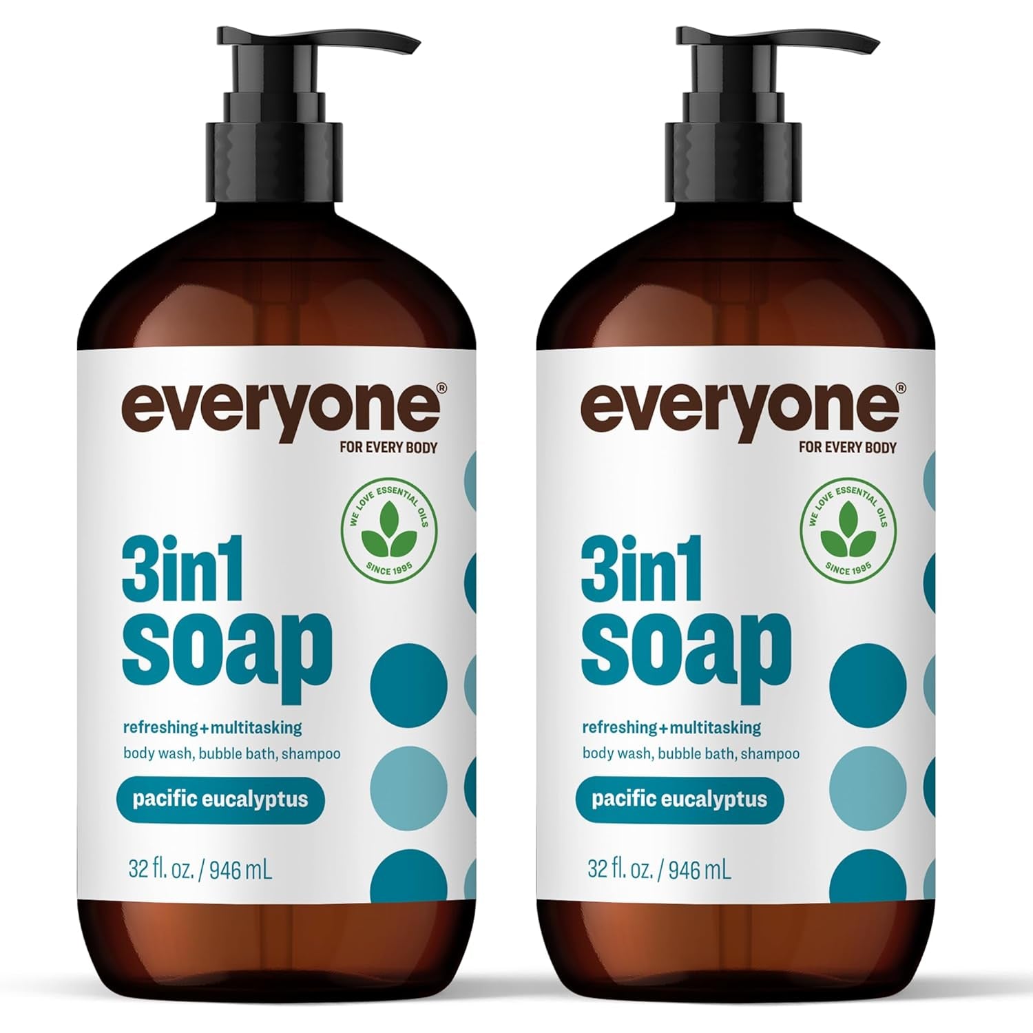 Everyone 3-In-1 Soap, Body Wash, Bubble Bath, Shampoo, 32 Ounce (Pack of 2), Vanilla and Lavender, Made with Essential Oils for Men and Women