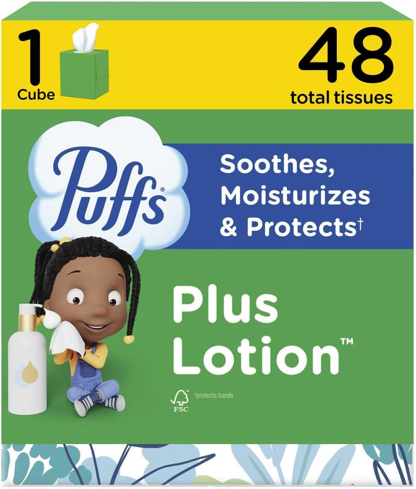 Puffs plus Lotion Facial Tissue, 48 Tissues, Pack of 4 | Cube Box