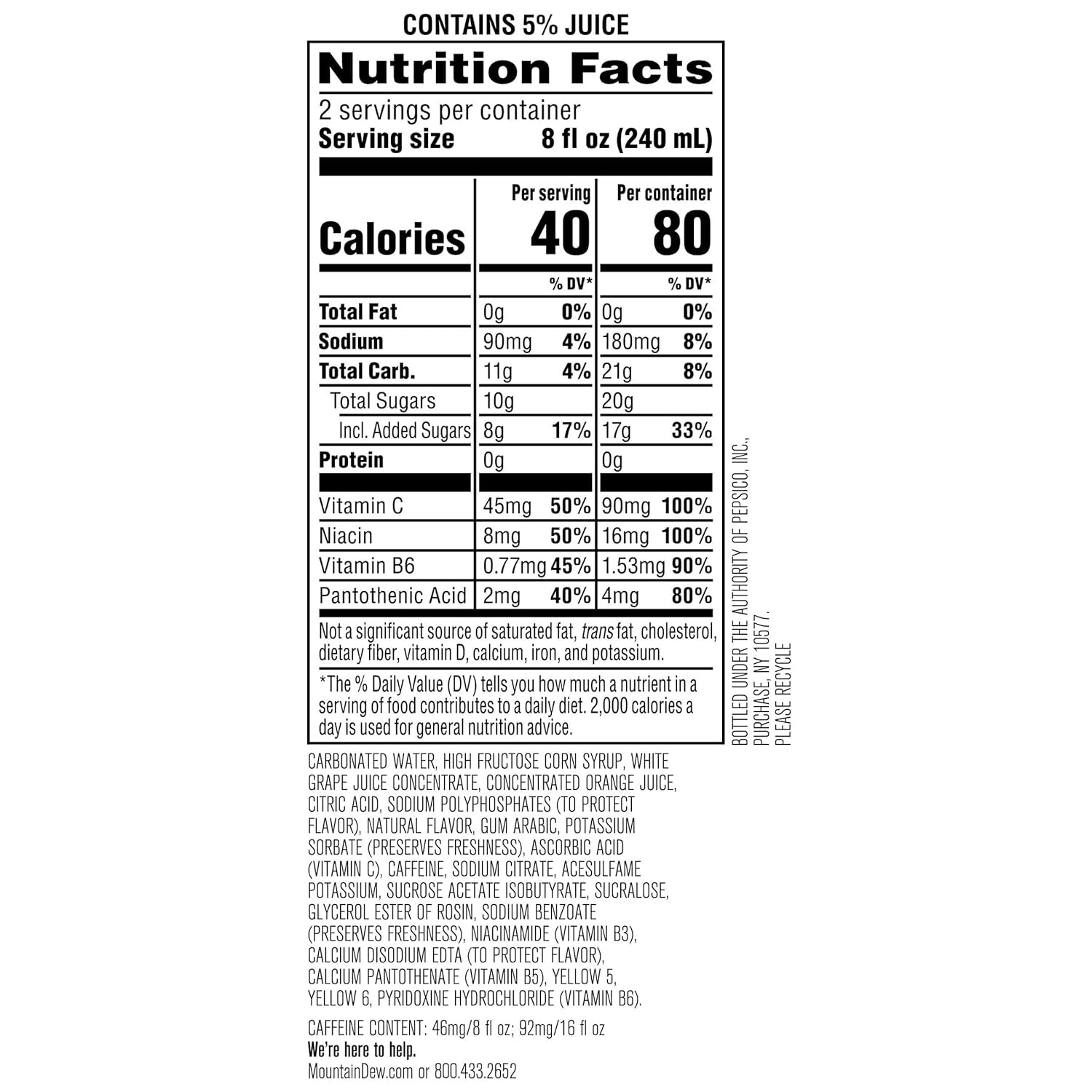 Mountain Dew Kickstart, Orange Citrus, 92Mg Caffeine, Vitamins B & C, 80 Calories, 5% Juice, 16 Fl Oz (Pack of 12)