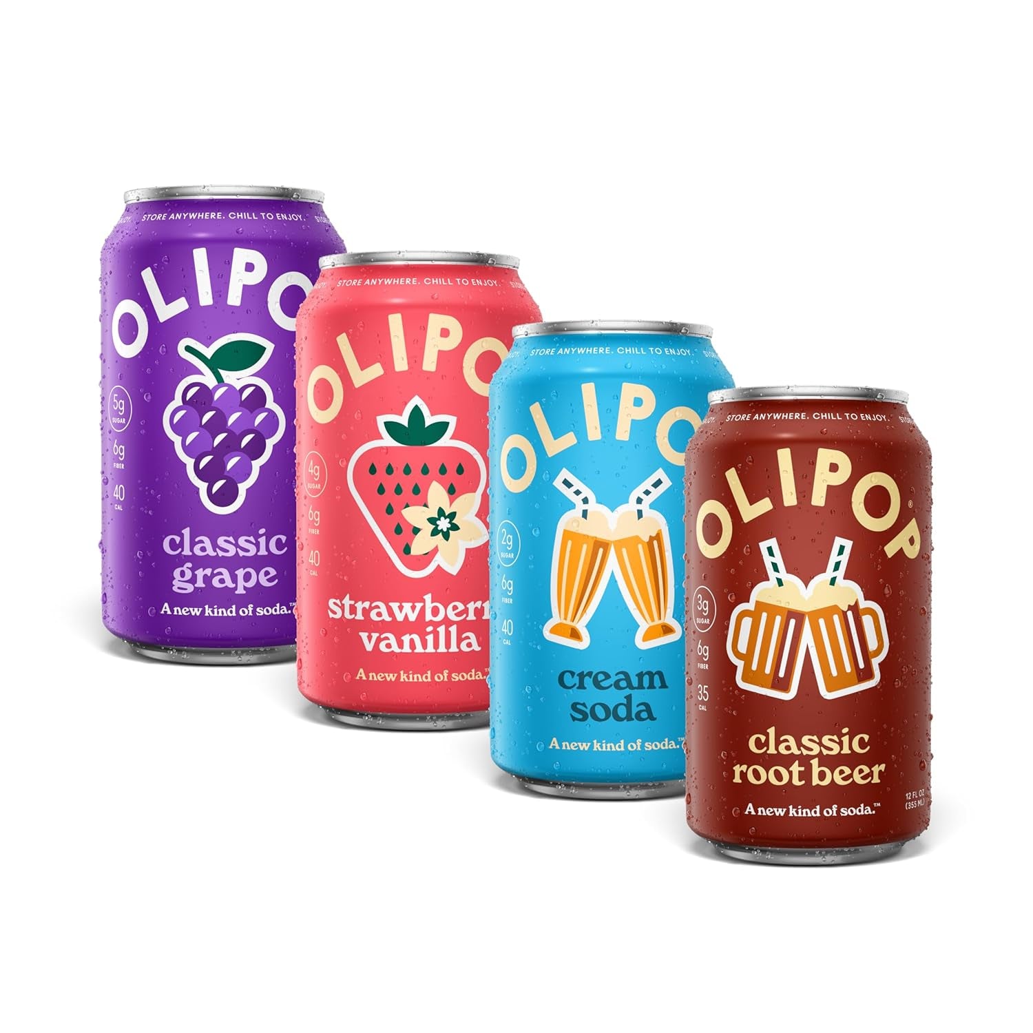 OLIPOP Prebiotic Soda Pop, Vintage Cola, Pantry Pack Packed with Prebiotics, Fiber, and Botanicals, Gluten Free, GMO Free, 12Oz (12-Cans) (Packaging May Vary)