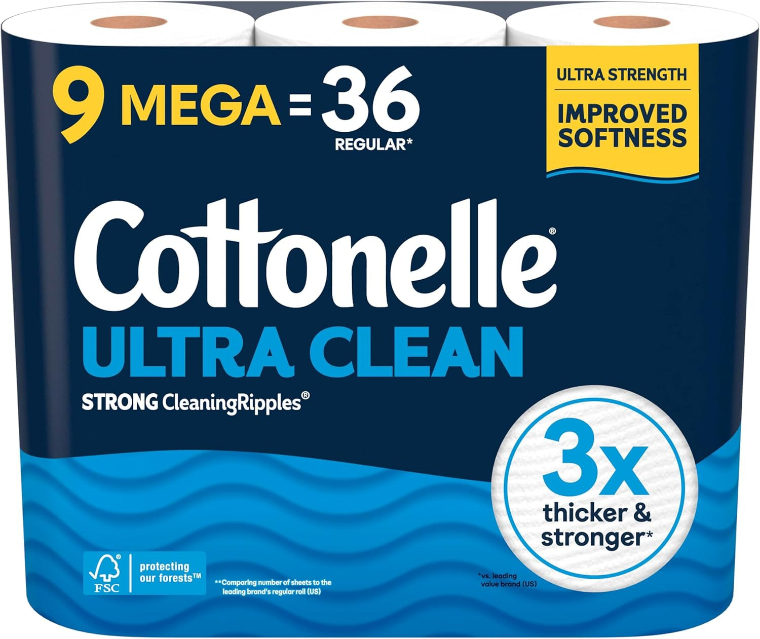 Cottonelle Ultra Clean Toilet Paper with Active Cleaningripples Texture, Strong Bath Tissue, 32 Family Mega Rolls = 176 Regular Rolls (8 Packs of 4)