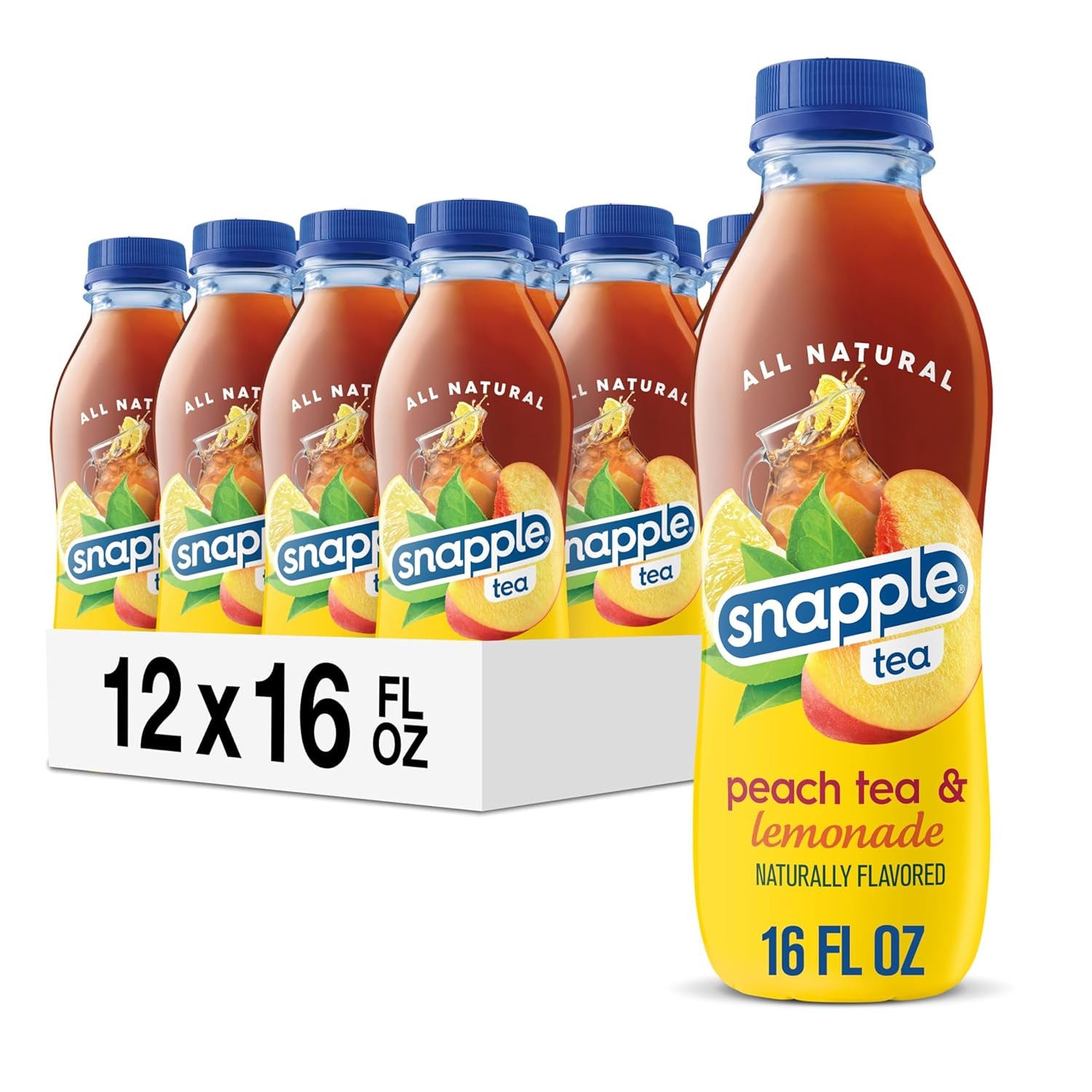 Snapple Zero Sugar Peach Tea, 16 Fl Oz Recycled Plastic Bottle (Pack of 12)