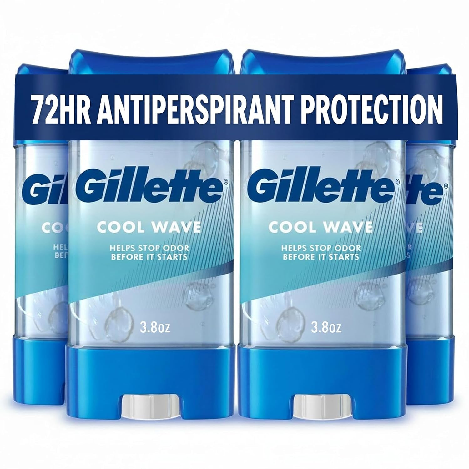 Gillette Antiperspirant and Deodorant for Men, 72Hr Clinical Strength Sweat & Odor Protection, Long Lasting Freshness, Anti-White Mark Technology, Clear Gel, Cool Wave Scent, 3.8 Oz (Pack of 4)