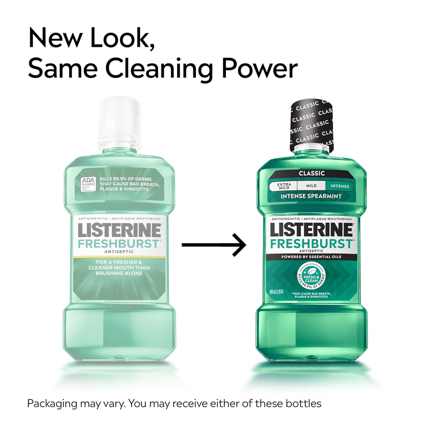 Listerine Freshburst Intense Antiseptic Mouthwash for Bad Breath, Kills 99.9% of Germs That Cause Bad Breath & Fight Plaque & Gingivitis, ADA Accepted Mouthwash, Convenience Pack, 2 X 1 L