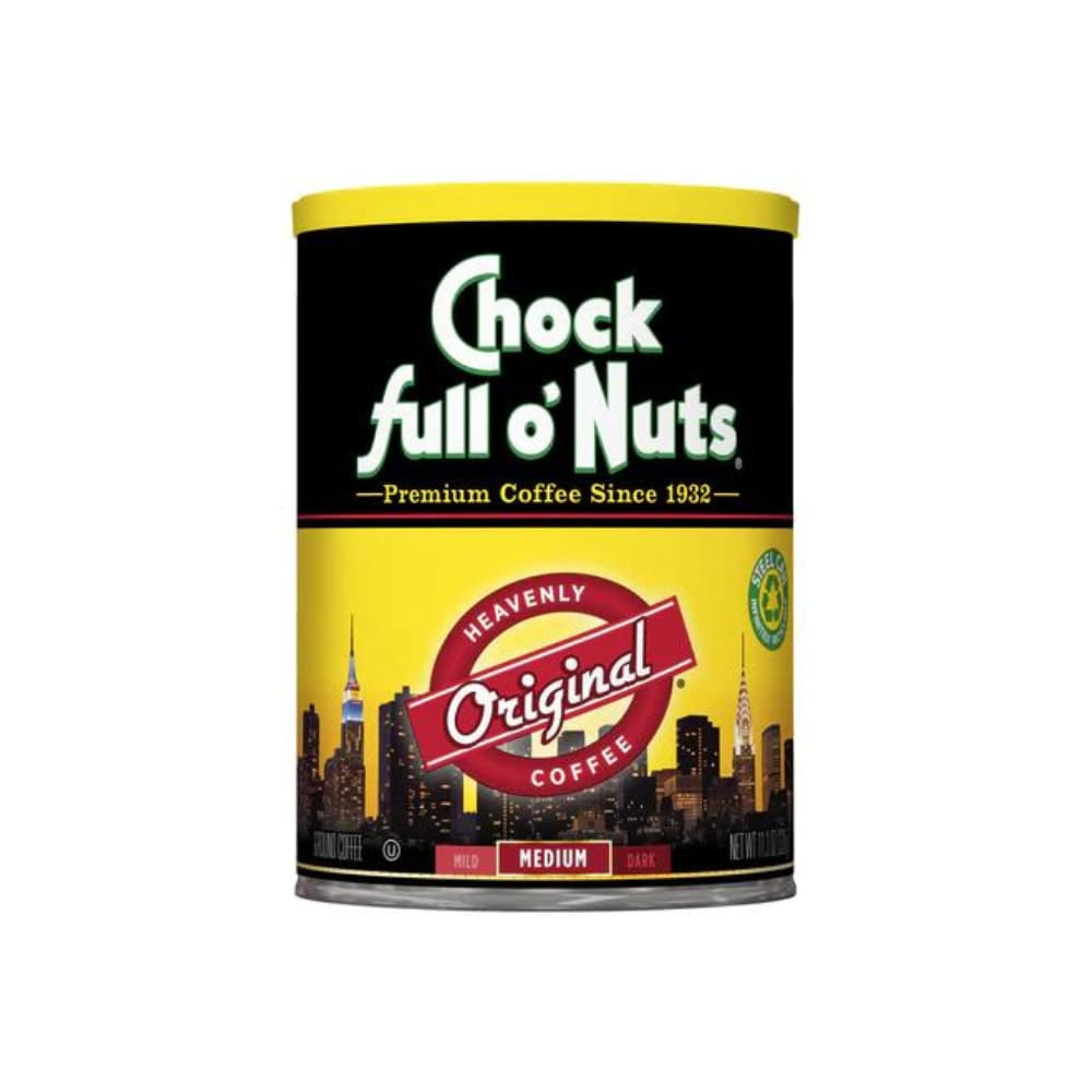 Chock Full O' Nuts Heavenly Original Ground Coffee – Premium Beans in Recyclable Steel Can – Rich Flavor & Aroma, Medium Roast – Perfect for Drip, Pour-Over, Percolator – 42.5 Oz Can