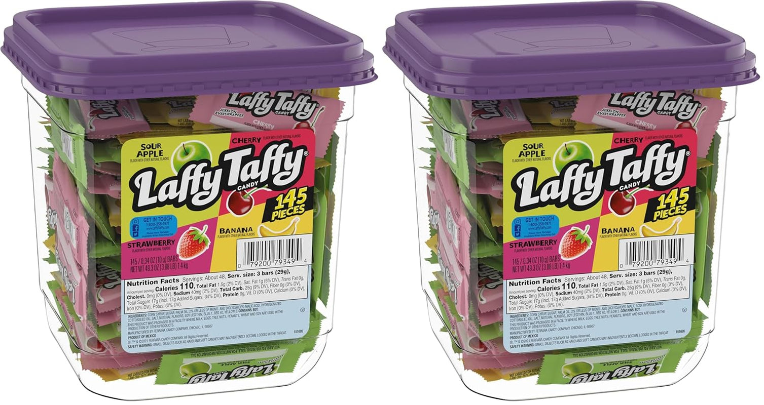 Laffy Taffy Candy, Assorted Fruit Flavored Taffy Candy, Sour Apple, Cherry, Strawberry & Banana Flavors (145 Pieces), 49.3 Ounce