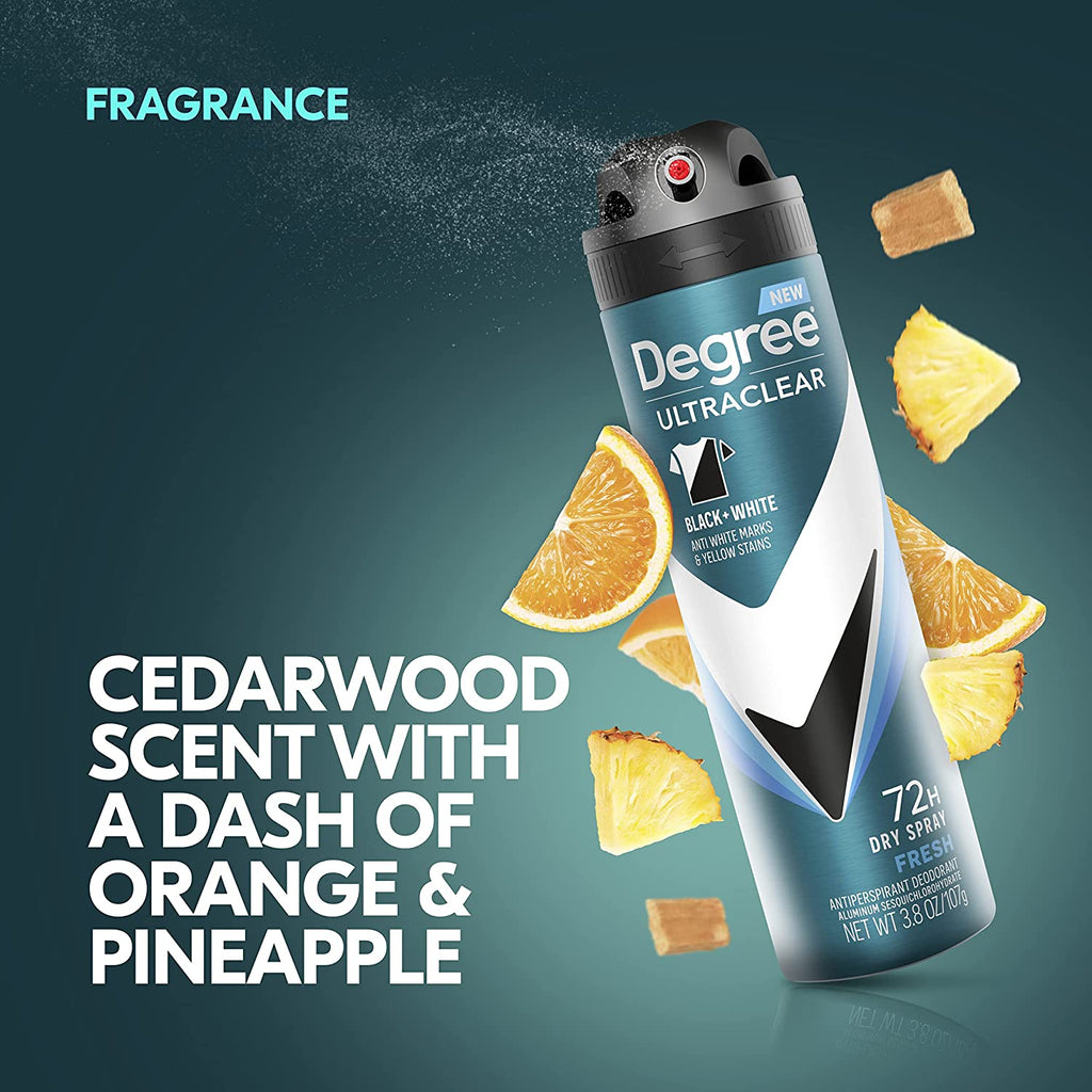Degree Men Antiperspirant Spray Black + White 3 Count Protects from Deodorant Stains Instantly Dry Spray Deodorant 3.8 Oz