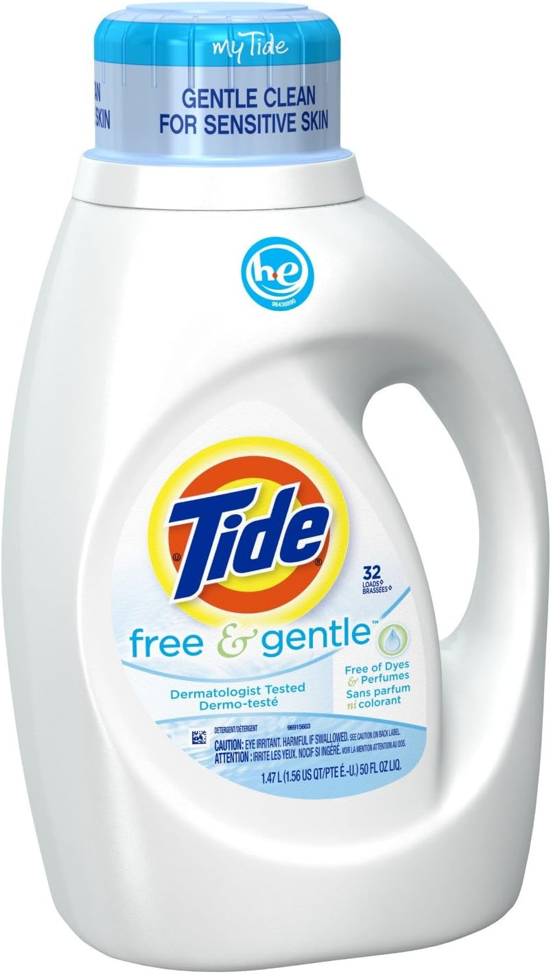 Tide Free & Gentle Liquid Laundry Detergent, 100 Loads, 132 Fl Oz, Tide Laundry Detergent, Clean Laundry Detergent