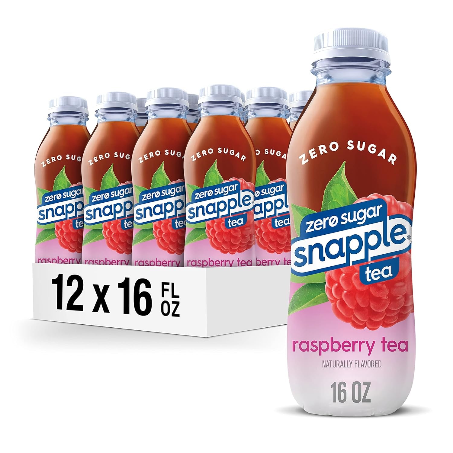 Snapple Zero Sugar Peach Tea, 16 Fl Oz Recycled Plastic Bottle (Pack of 12)