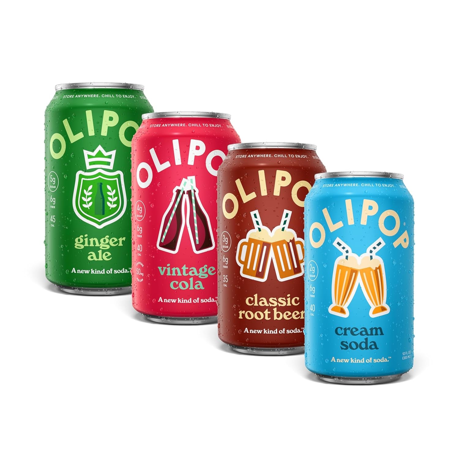 OLIPOP Prebiotic Soda Pop, Vintage Cola, Pantry Pack Packed with Prebiotics, Fiber, and Botanicals, Gluten Free, GMO Free, 12Oz (12-Cans) (Packaging May Vary)