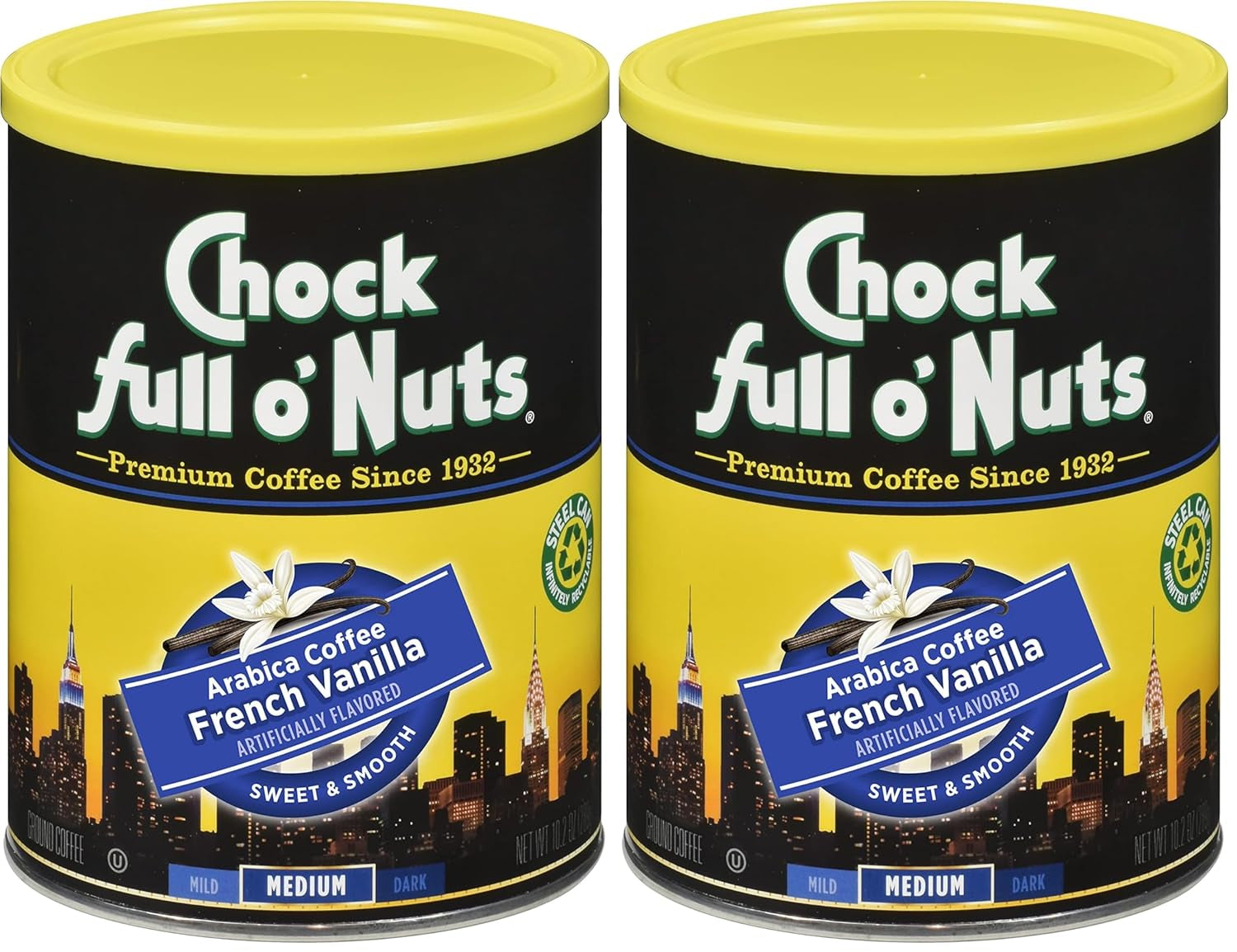 Chock Full O' Nuts Heavenly Original Ground Coffee – Premium Beans in Recyclable Steel Can – Rich Flavor & Aroma, Medium Roast – Perfect for Drip, Pour-Over, Percolator – 42.5 Oz Can
