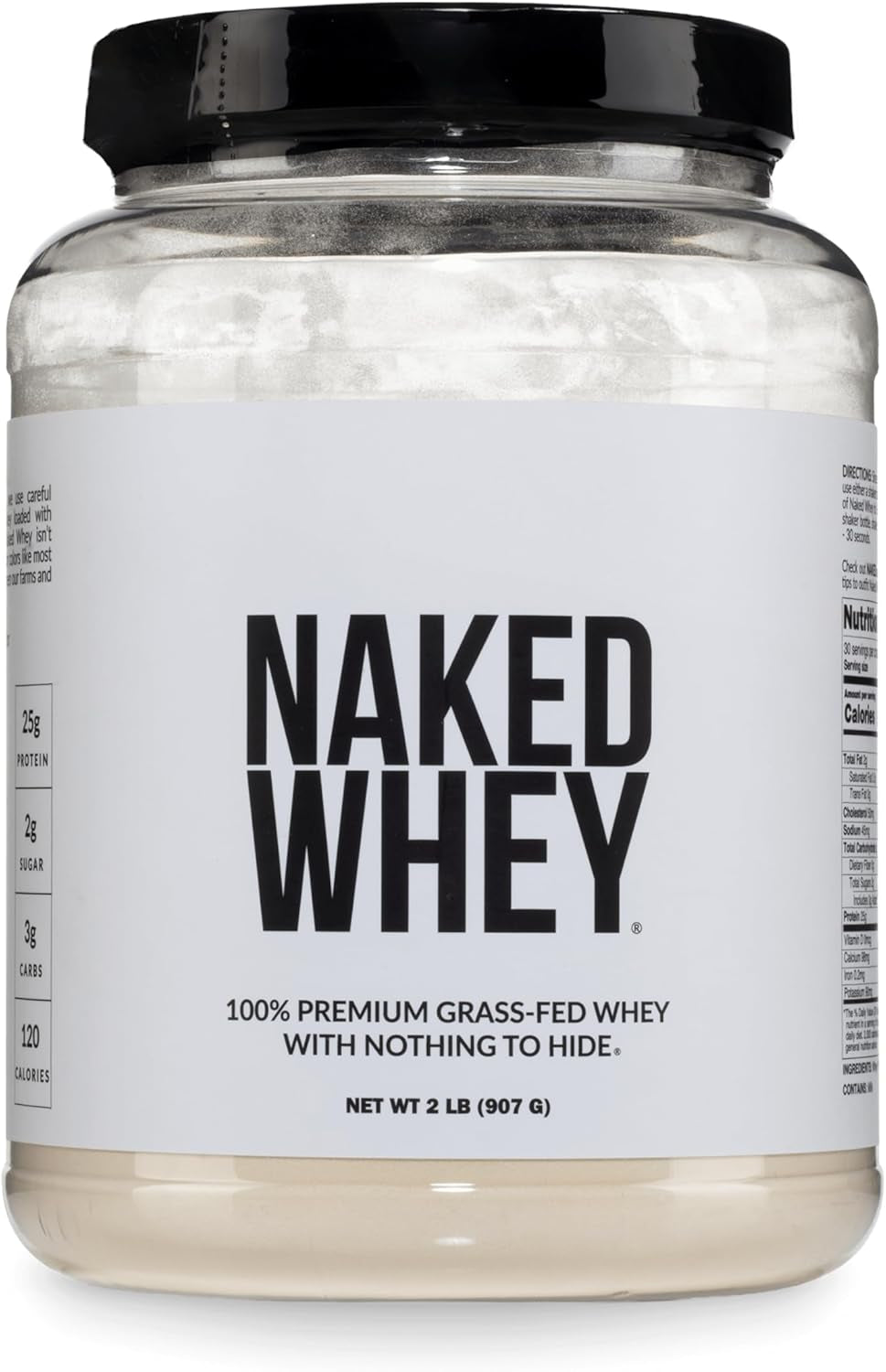 NAKED Whey 2LB 100% Grass Fed Whey Protein Powder - Only 1 Ingredient, Unflavored Whey Protein, NSF Certified, Undenatured, Gluten Free, Soy Free, No Gmos, No Preservatives