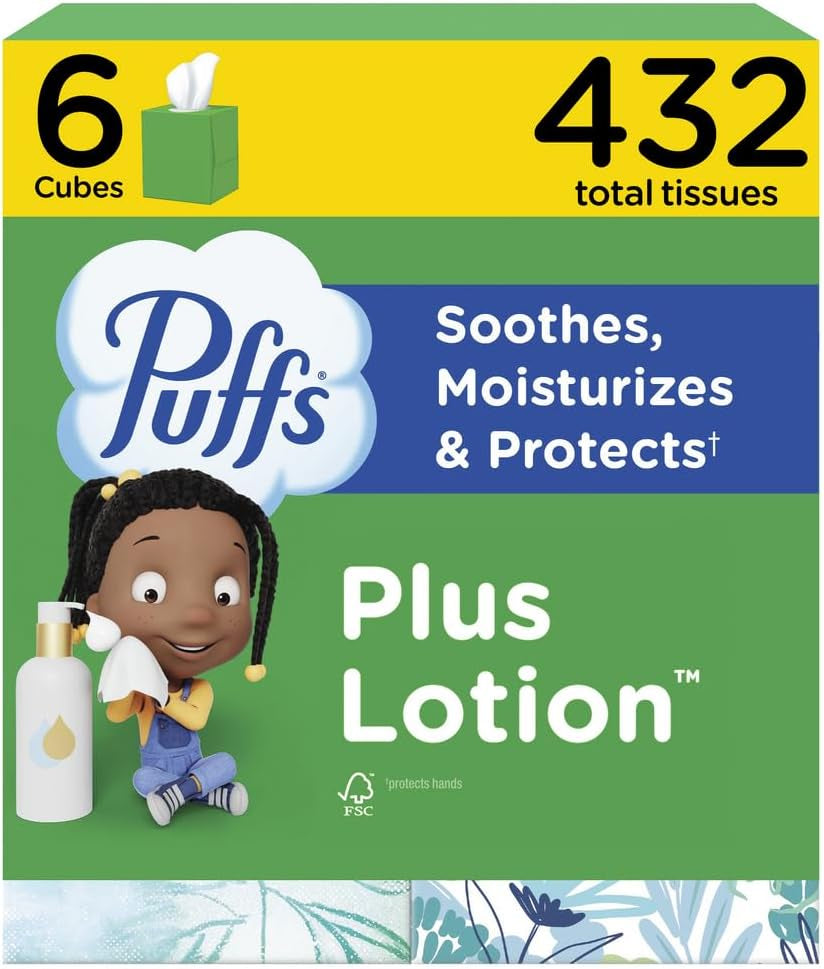 Puffs plus Lotion Facial Tissue, 48 Tissues, Pack of 4 | Cube Box