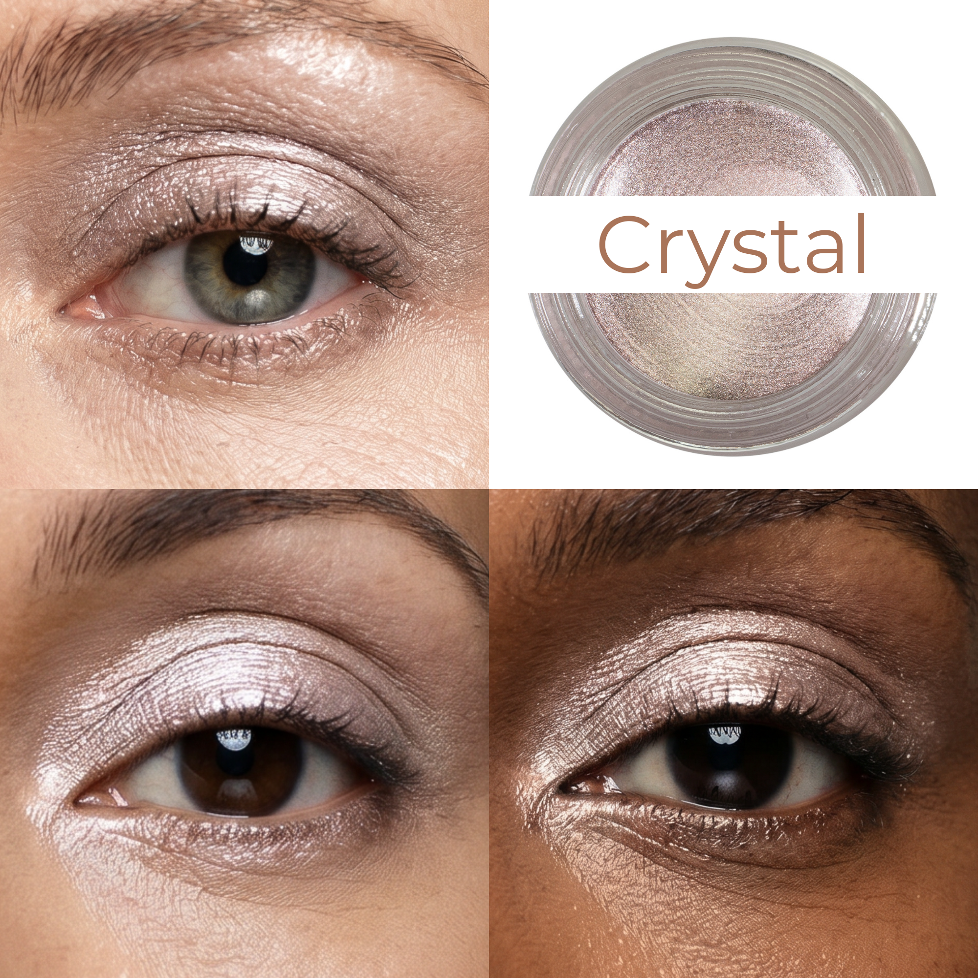 Crystal Any Wear Creme - A Waterproof Multi-tasking creme to powder product for eyes, cheeks & lips. Can be worn anywhere