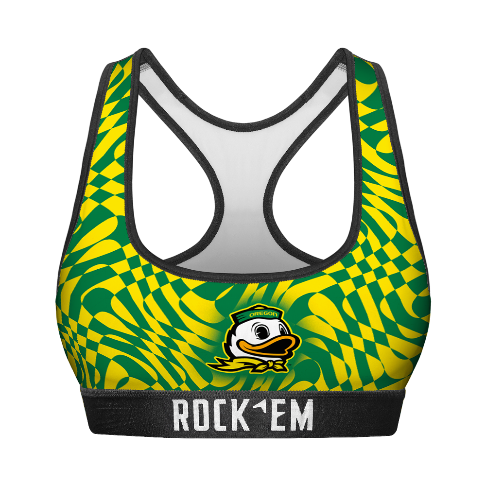 Women's Sports Bra - Oregon Ducks - Wavy Checkers