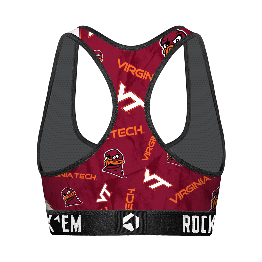 Women's Sports Bra - Virginia Tech Hokies - Logo All-Over