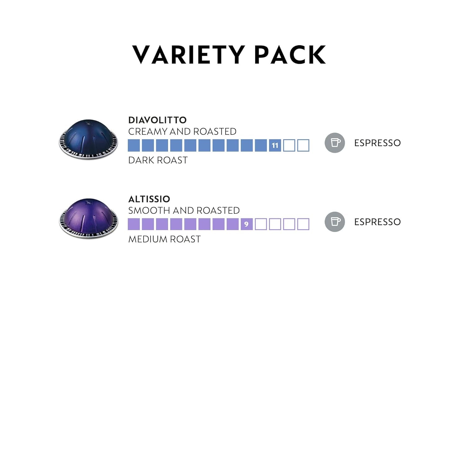 Nespresso Capsules Vertuo, Espresso Bold Variety Pack, Medium and Dark Roast Espresso Coffee, 40-Count Espresso Pods, Brews 1.35Oz.