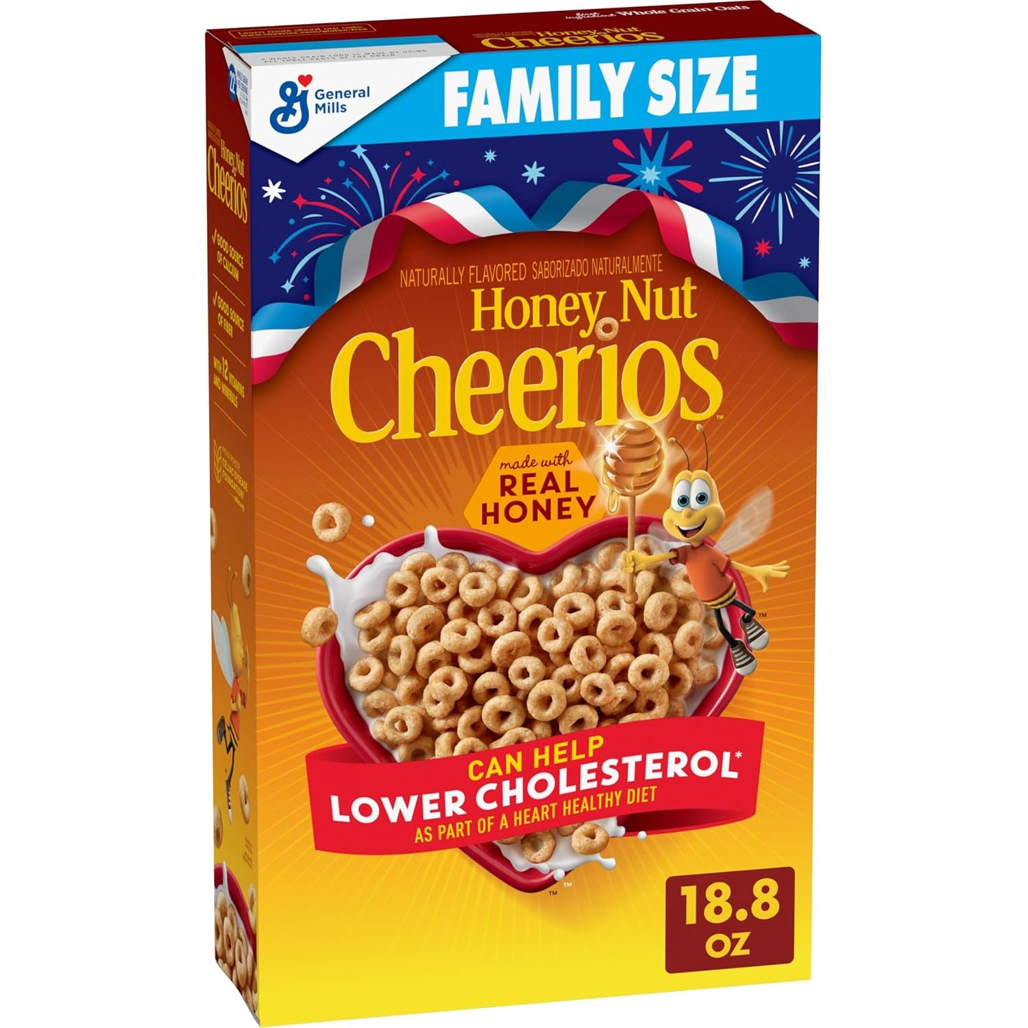 Honey Nut Cheerios, Heart Healthy Gluten Free Breakfast Cereal with Whole Grain Oats, Family Size, 18.8 Oz