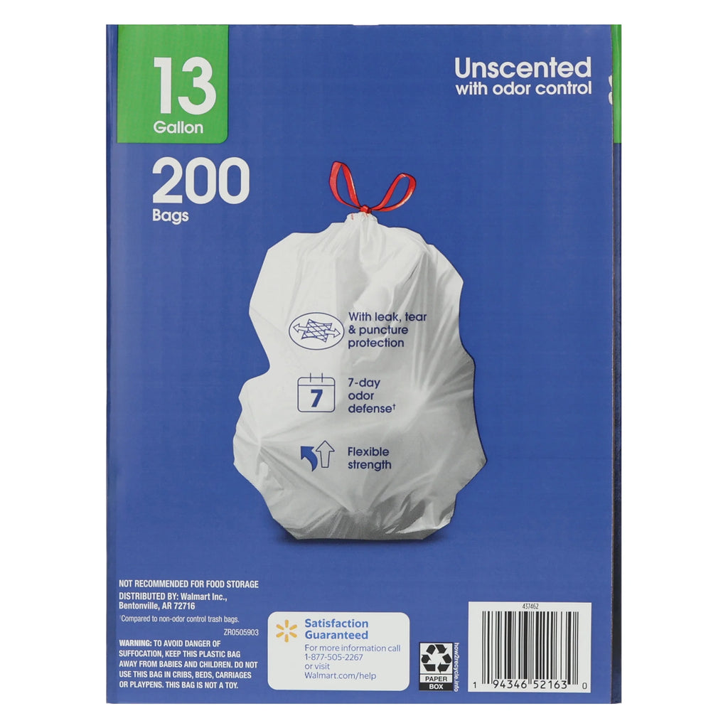 13-Gallon Strong Flex Tall Kitchen Drawstring Trash Bags, 200 Count