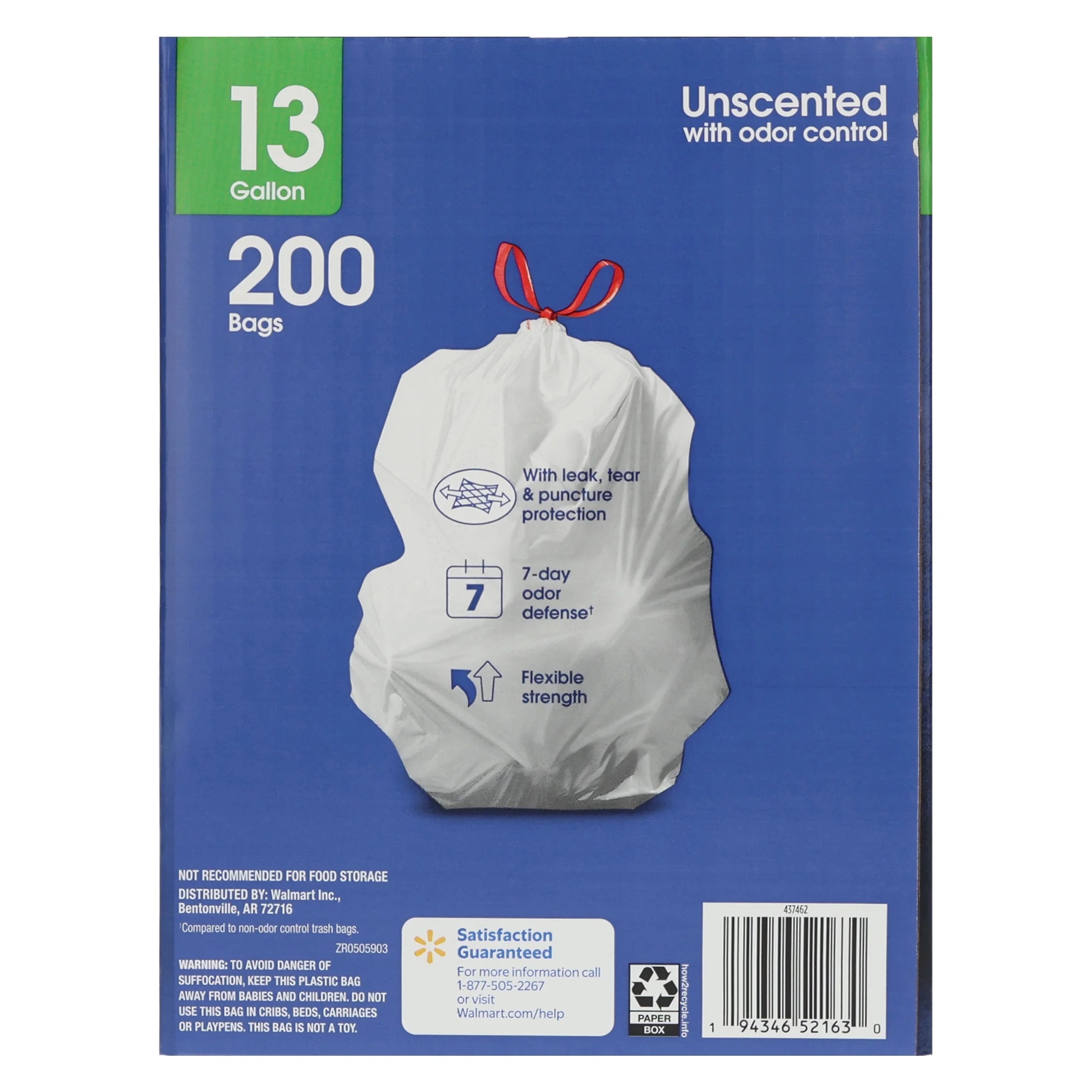 13-Gallon Strong Flex Tall Kitchen Drawstring Trash Bags, 200 Count
