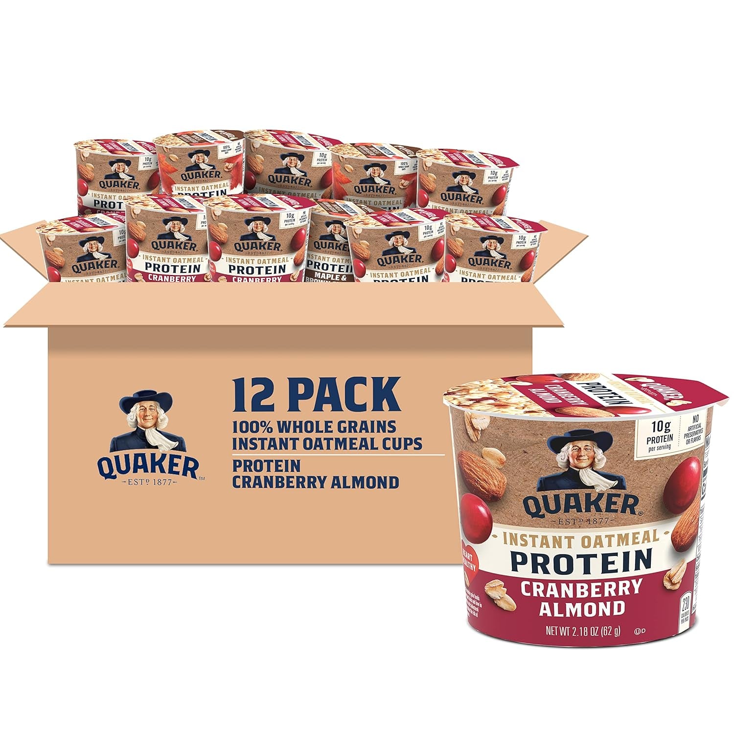 Quaker Instant Oatmeal Express Cups, 10G Protein 2 Flavor Variety Pack, (Pack of 12)