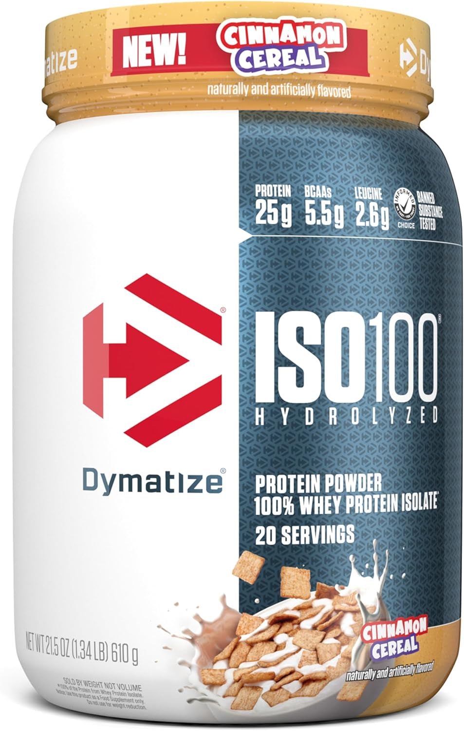 Dymatize ISO100 Whey Protein Powder Isolate, Gourmet Vanilla, 25G of Protein, 5.5G Bcaas, Less than 120 Cal., Gluten Free, 1G Fat, 1G Sugar, 2G Carb (20 Servings)