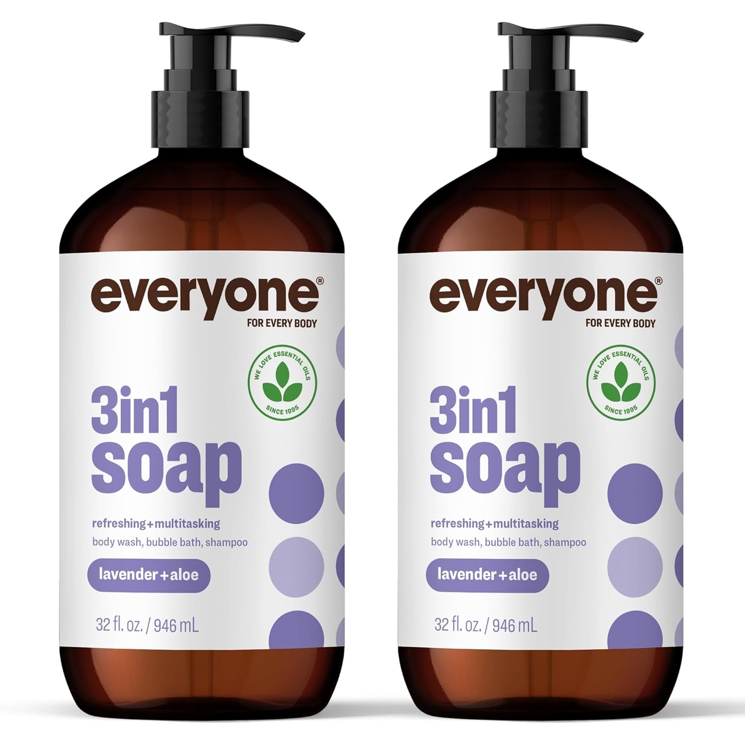 Everyone 3-In-1 Soap, Body Wash, Bubble Bath, Shampoo, 32 Ounce (Pack of 2), Vanilla and Lavender, Made with Essential Oils for Men and Women