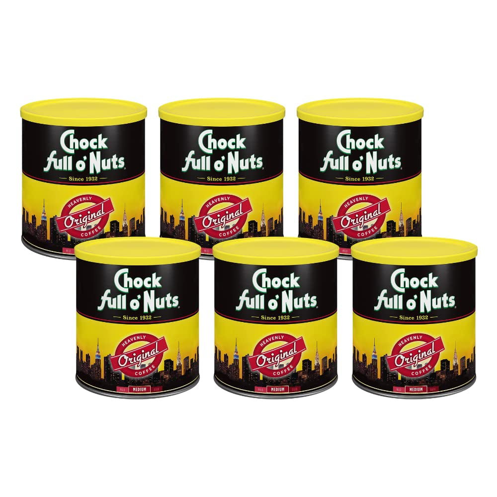 Chock Full O' Nuts Heavenly Original Ground Coffee – Premium Beans in Recyclable Steel Can – Rich Flavor & Aroma, Medium Roast – Perfect for Drip, Pour-Over, Percolator – 42.5 Oz Can