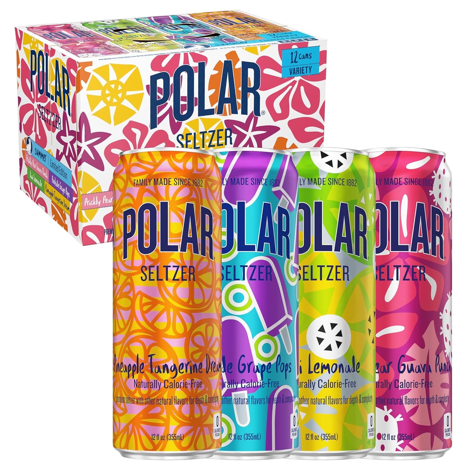 Polar Seltzer Water Sampler Variety Pack, 12 Fl Oz Cans, 18 Pack