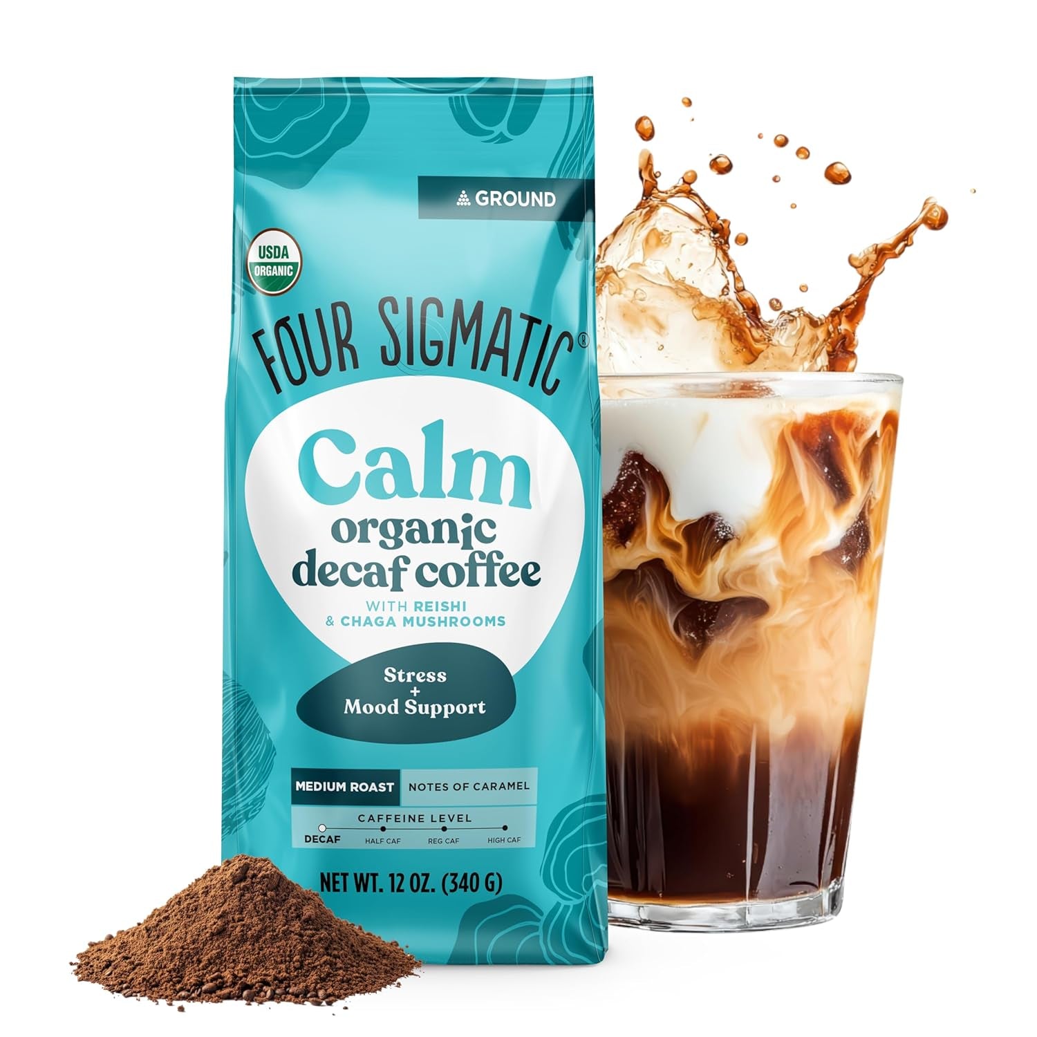 Four Sigmatic Organic Focus Mushroom Ground Coffee | Dark Roast, Organic Coffee with Lion'S Mane & Chaga Mushroom for Mental Clarity & Energy Support | 12Oz Bag