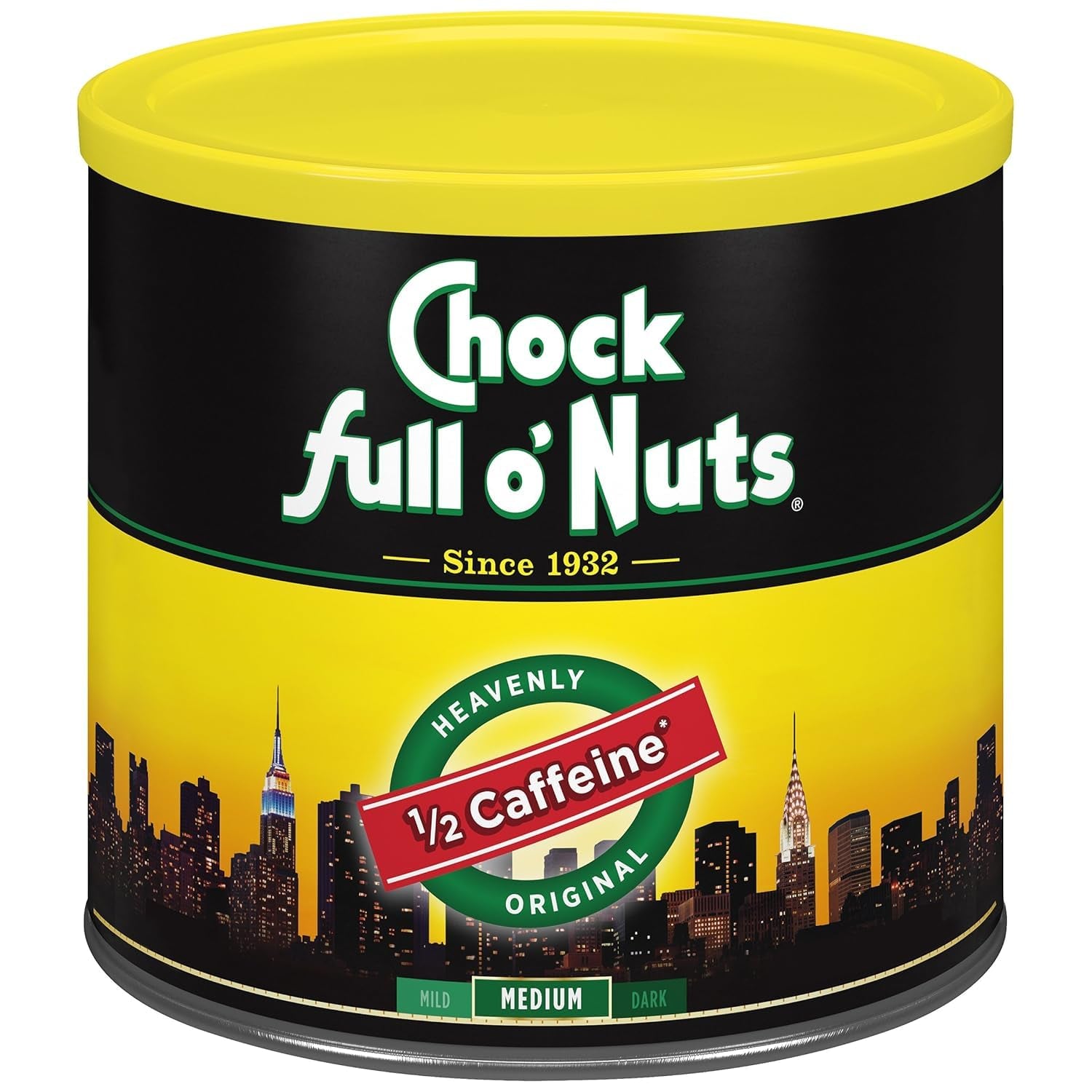 Chock Full O' Nuts Heavenly Original Ground Coffee – Premium Beans in Recyclable Steel Can – Rich Flavor & Aroma, Medium Roast – Perfect for Drip, Pour-Over, Percolator – 42.5 Oz Can
