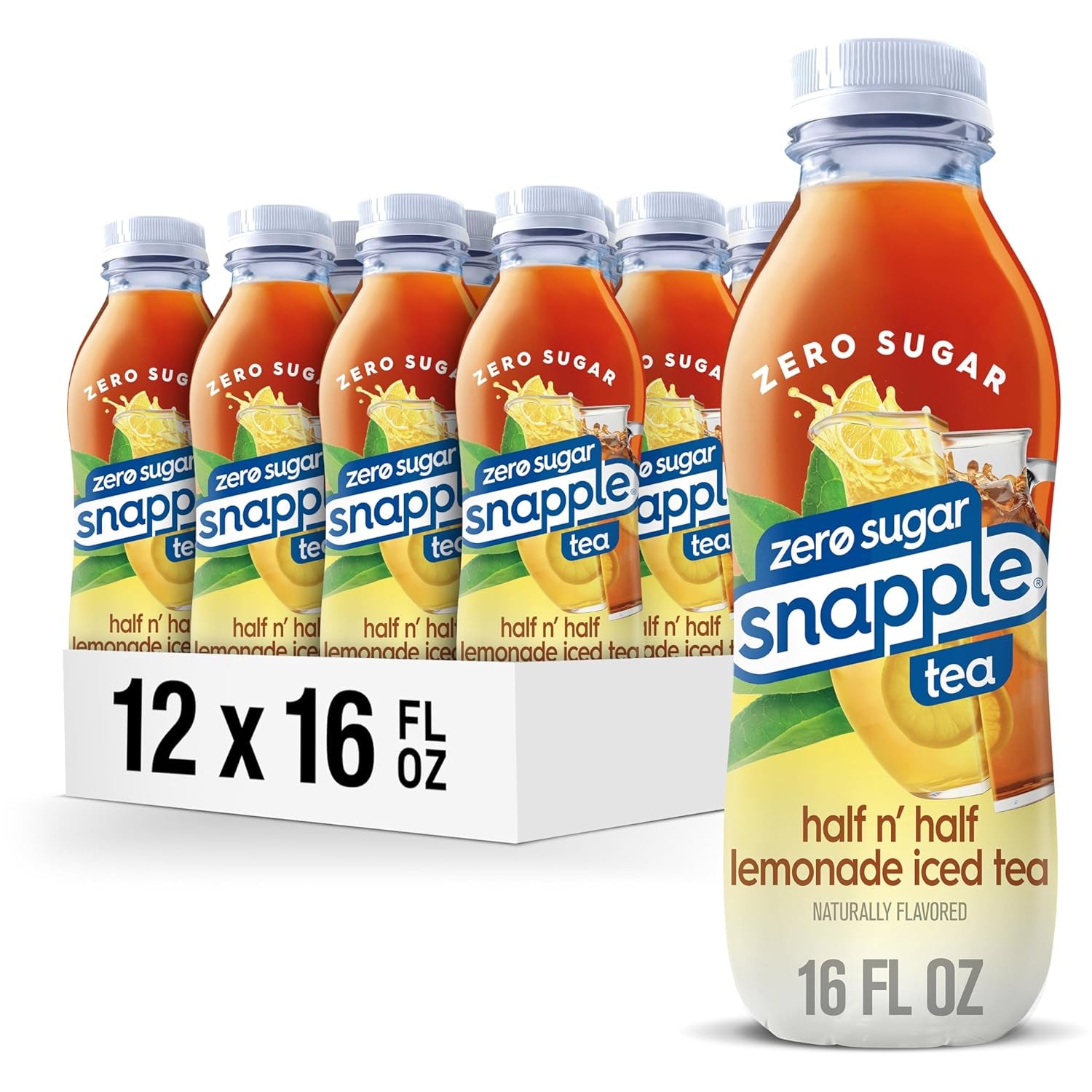 Snapple Zero Sugar Peach Tea, 16 Fl Oz Recycled Plastic Bottle (Pack of 12)